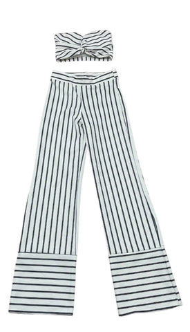 White & Black Stripes Pants Suit