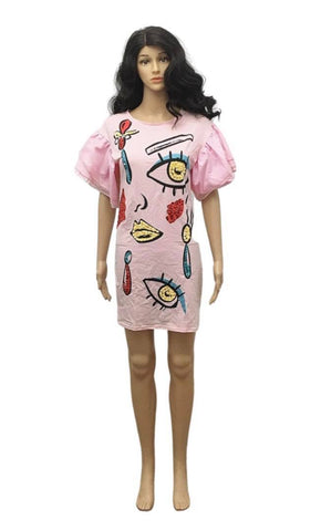 Mini Dress with Face Stamps