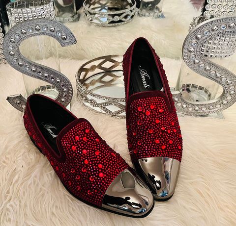 Men's Red Cap Toe Loafers Studded Prom Shoes