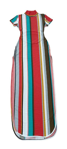 Colored Stripes High Neck Open Back Dress