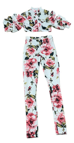 Floral Pink & White Pants Sets