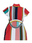 Colored Stripes High Neck Open Back Dress