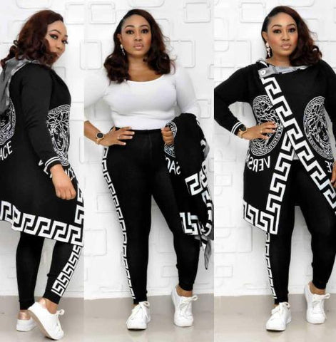 Two Piece Black and White Women Pants Set