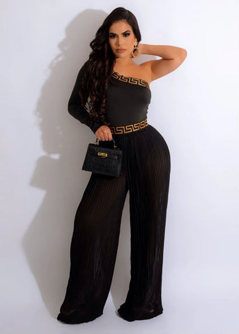 One Shoulder Two Piece Palazzo Pants Set