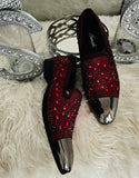 Men's Red Cap Toe Loafers Studded Prom Shoes